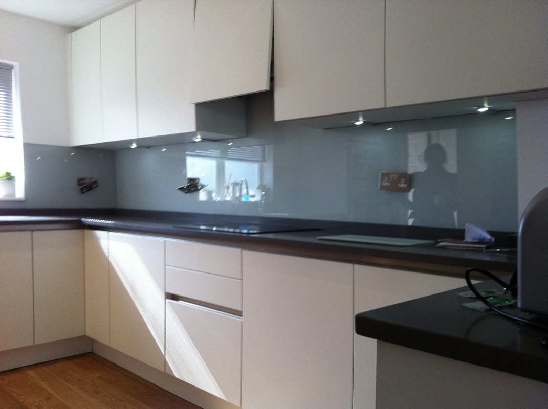 Grey glass kitchen splashback with LED lighting in Forest Hill